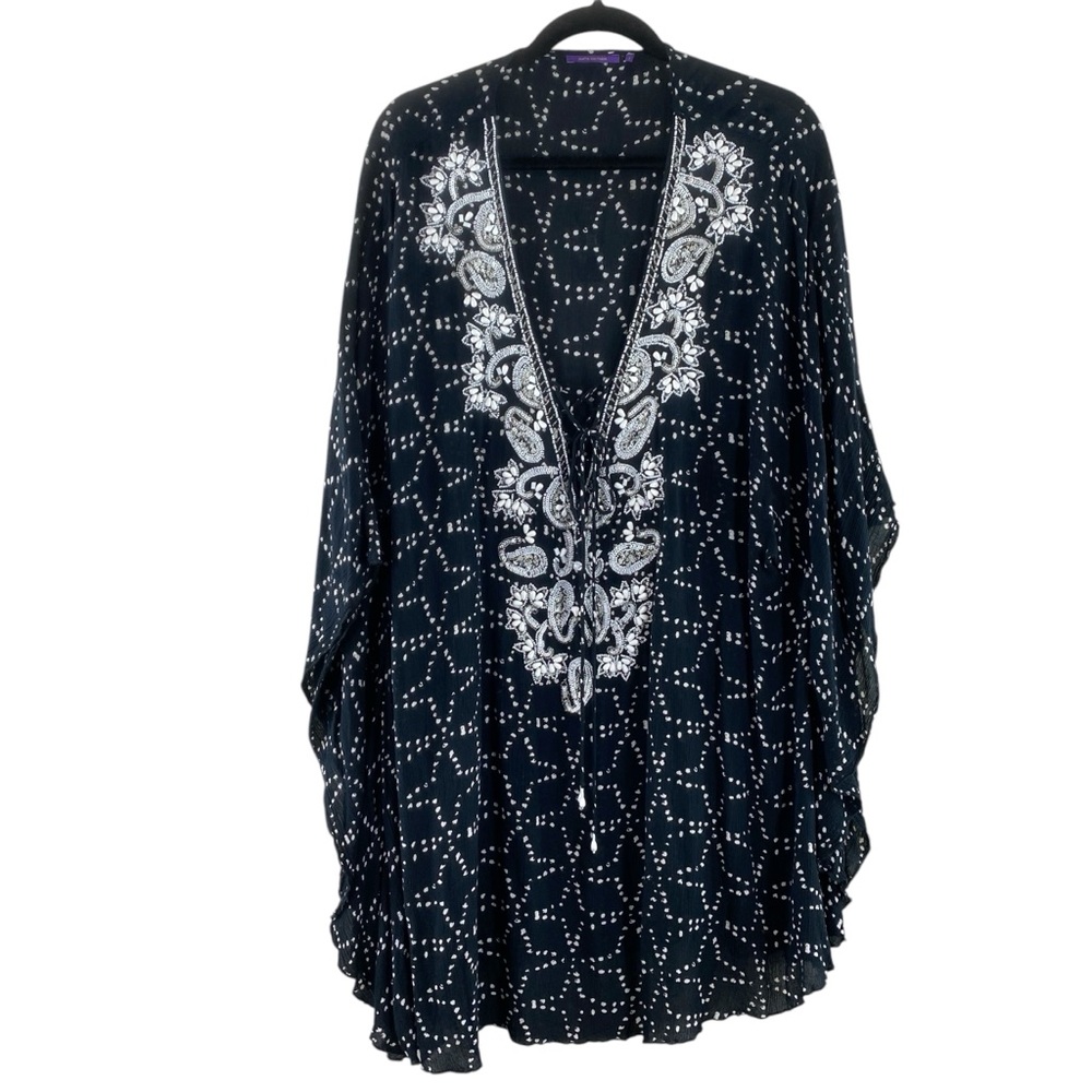 Amita Naithani‎ Black & White Beaded Embroidered Caftan Coverup Dress O/S